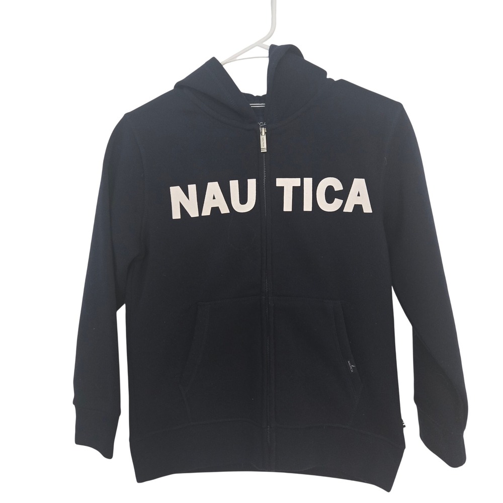 Nautica Boys Hoodie Medium 10 12 Navy Full Zip Logo Fleece Sweatshirt